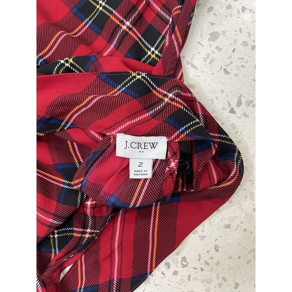 J Crew Size 2 Small Festive Red Holiday Tartanplaid  Bow Neck Top Halter Office - Picture 5 of 9
